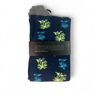 MWT Palm Trees Navy and Neon Patterned Casual Socks Shoe Size 8-12